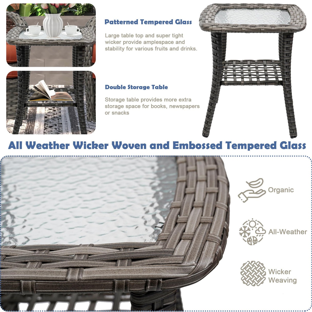 TIMWNER 3-Piece Swivel Rocker Wicker Chair Set of 2 ,360-Degree Rocking Chairs Outdoor with Cushions,Glass Table for Garden,Backyard, Bistro.Brown TIMWNER