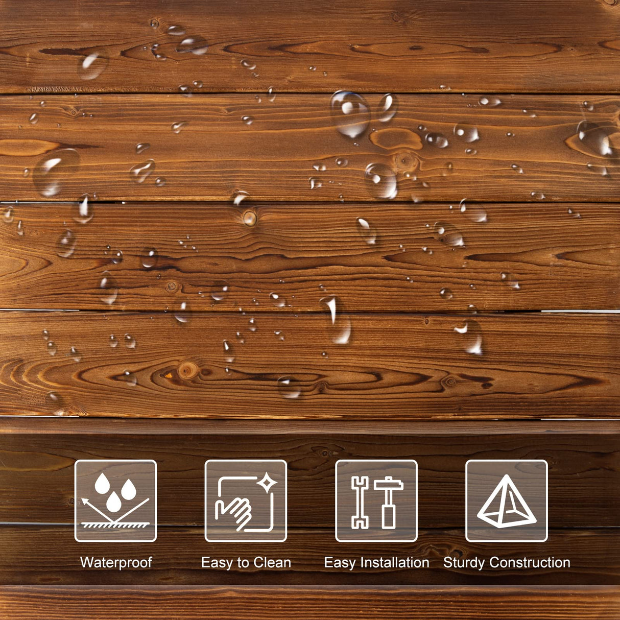 FURNDOOR 3 PCs Patio Rocking Chair Set, Outdoor Wooden Rocker Bistro Set with Coffee Table Wagon Wheel Rustic Chairs for Garden Country Yard FURNDOOR