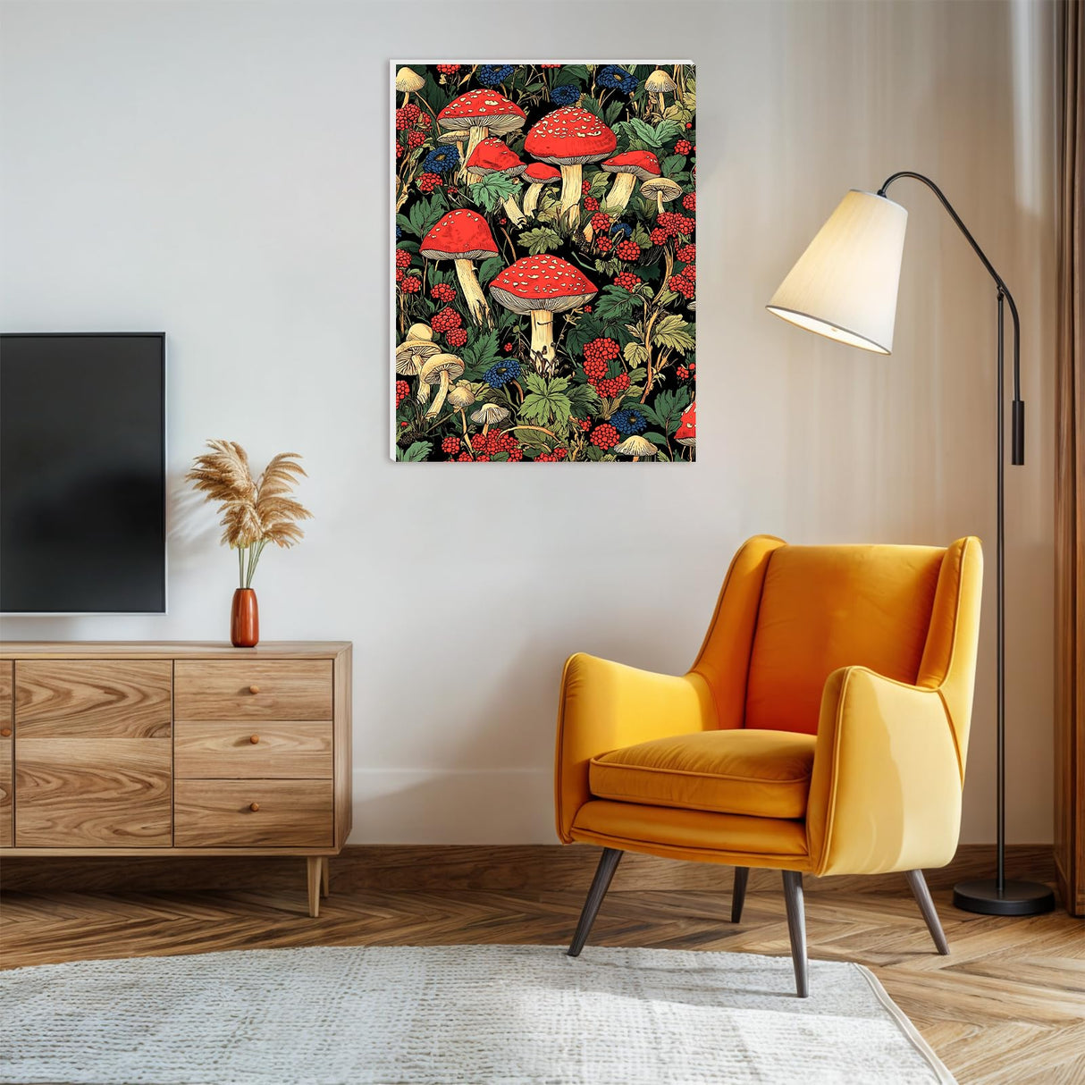 Lxmsja Red Mushroom Paint by Numbers Kit for Adults, Forest Acrylic Paint by Numbers for Adults Beginner, DIY Craft Supplies Oil Painting Kits for Home Wall Decor 12x16 inch (Framed) Lxmsja