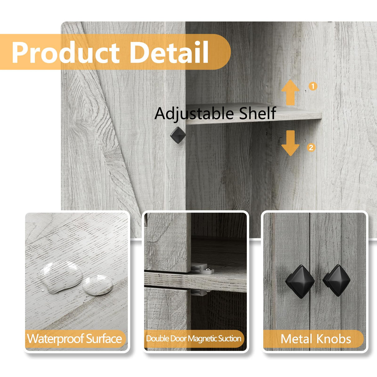 LYNSOM Farmhouse Storage Cabinet 72" Tall, Kitchen Pantry Cabinet with 4 Barn Doors and Adjustable Shelves, Freestanding Storage Cabinets for Kitchen, Grey LYNSOM