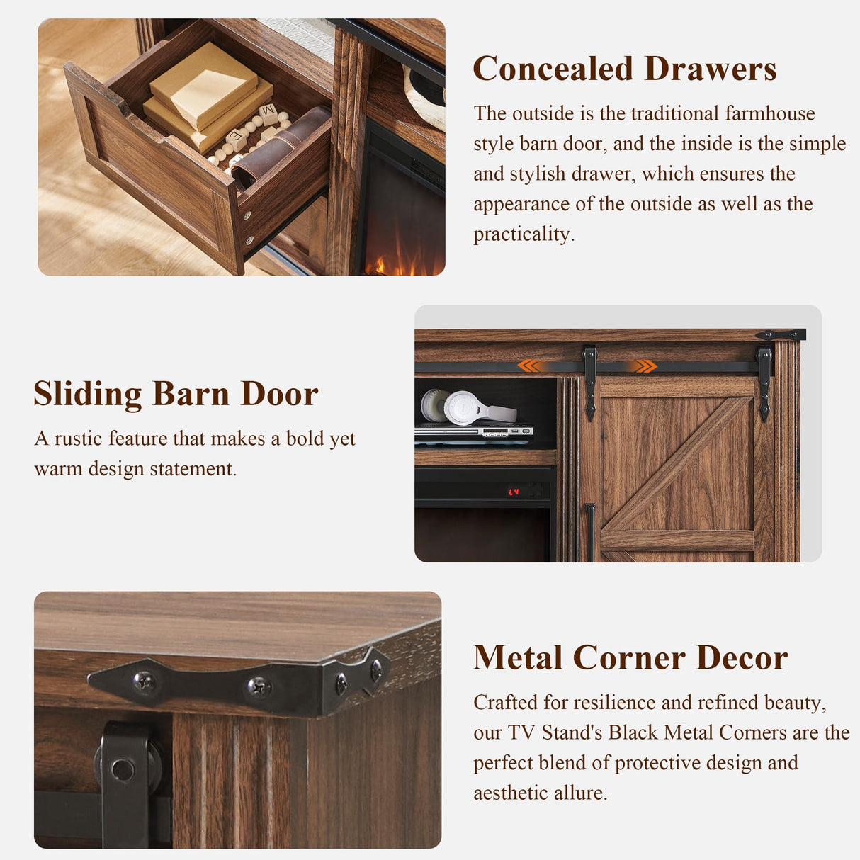 JXQTLINGMU Farmhouse TV Stand for 75+ Inch TV, 32" Tall Entertainment Center w/4 Drawers & Sliding Barn Door, Rustic Media Console w/Storage Shelves, 66" Wood Television Stand for Living Room, Brown JXQTLINGMU