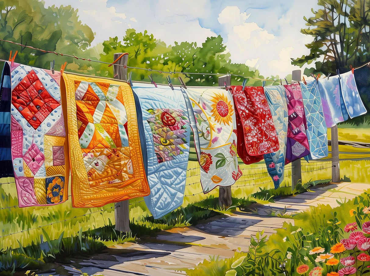 SUNSOUT INC - Quilts on The Line - 1000 pc Jigsaw Puzzle by Artist: John Stewart - Finished Size 20" x 27" - MPN# 77112 SunsOut