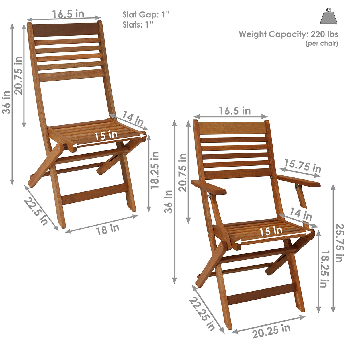 Sunnydaze Meranti Wood 5-Piece Foldable Outdoor Patio Dining Set - 4-Chairs and 1 Table - Teak Oil Finish Sunnydaze