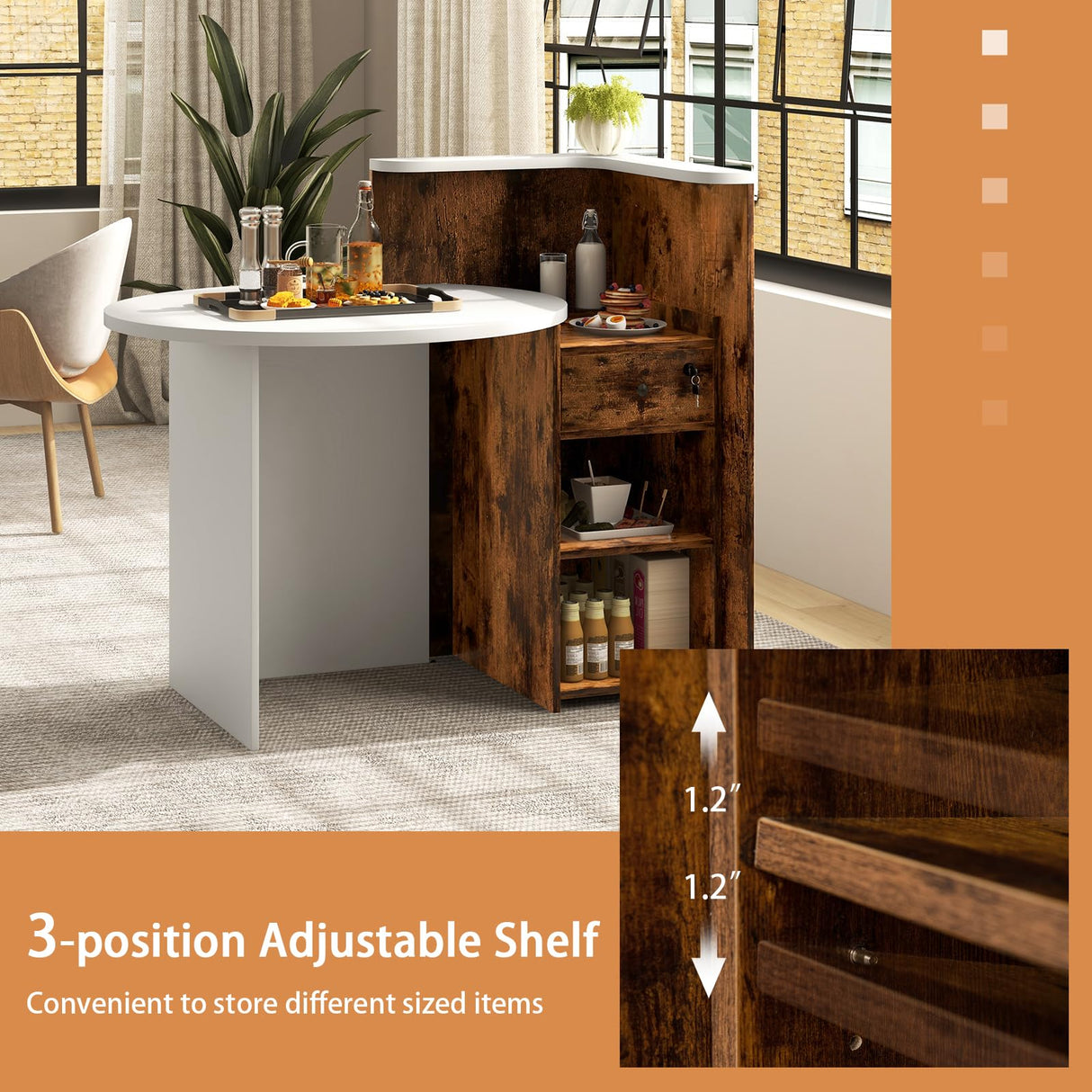 IFANNY Reception Desk, 48’’ Retail Counter w/Lockable Drawer & Storage Shelf, L-Shaped Reception Table, Wooden Computer Desk for Salon, Restaurant, Office (Rustic Brown) IFANNY