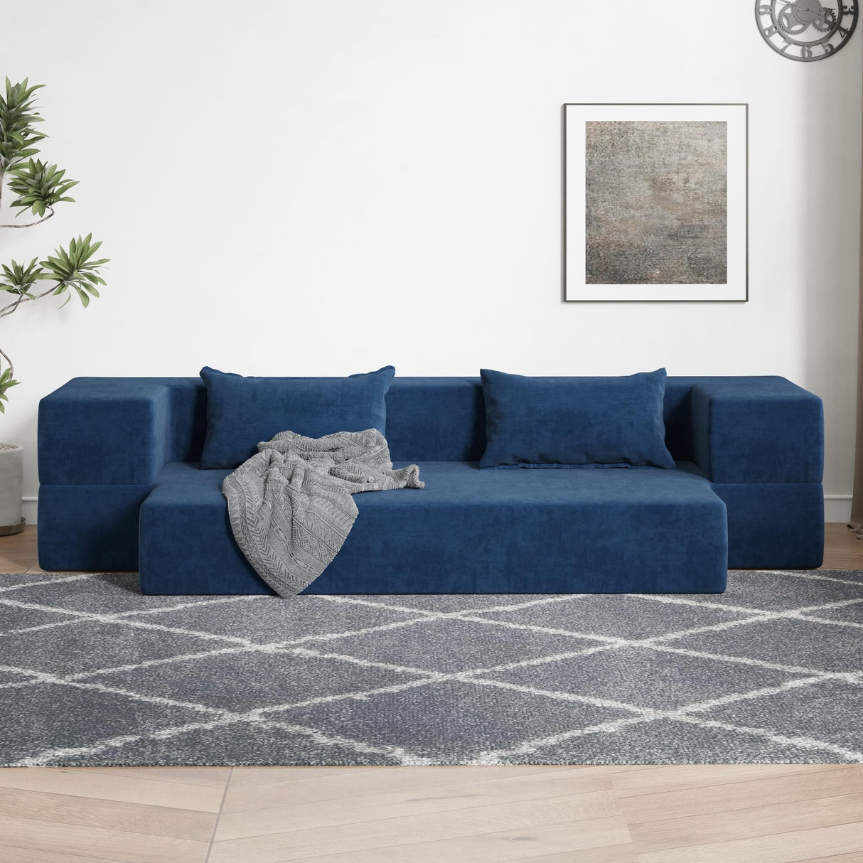 Luoxiao Folding Sofa Bed 2-in-1 Convertible Twin Sleeper Sofa Futon with 2 Pillows - Floor Couch & Bed Mattress for Apartments, College Dorms, Guest Room, Living Room, Navy Blue Luoxiao