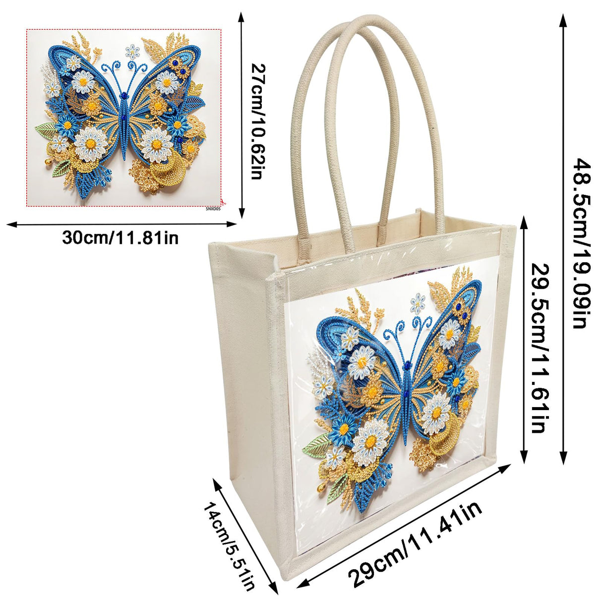ARTopet DIY Diamond Art Painting Handbag Handmade Non-Woven Shopping Tote Bags with Replace Pattern Reusable Grocery Bag-Butterfly01 ARTopet