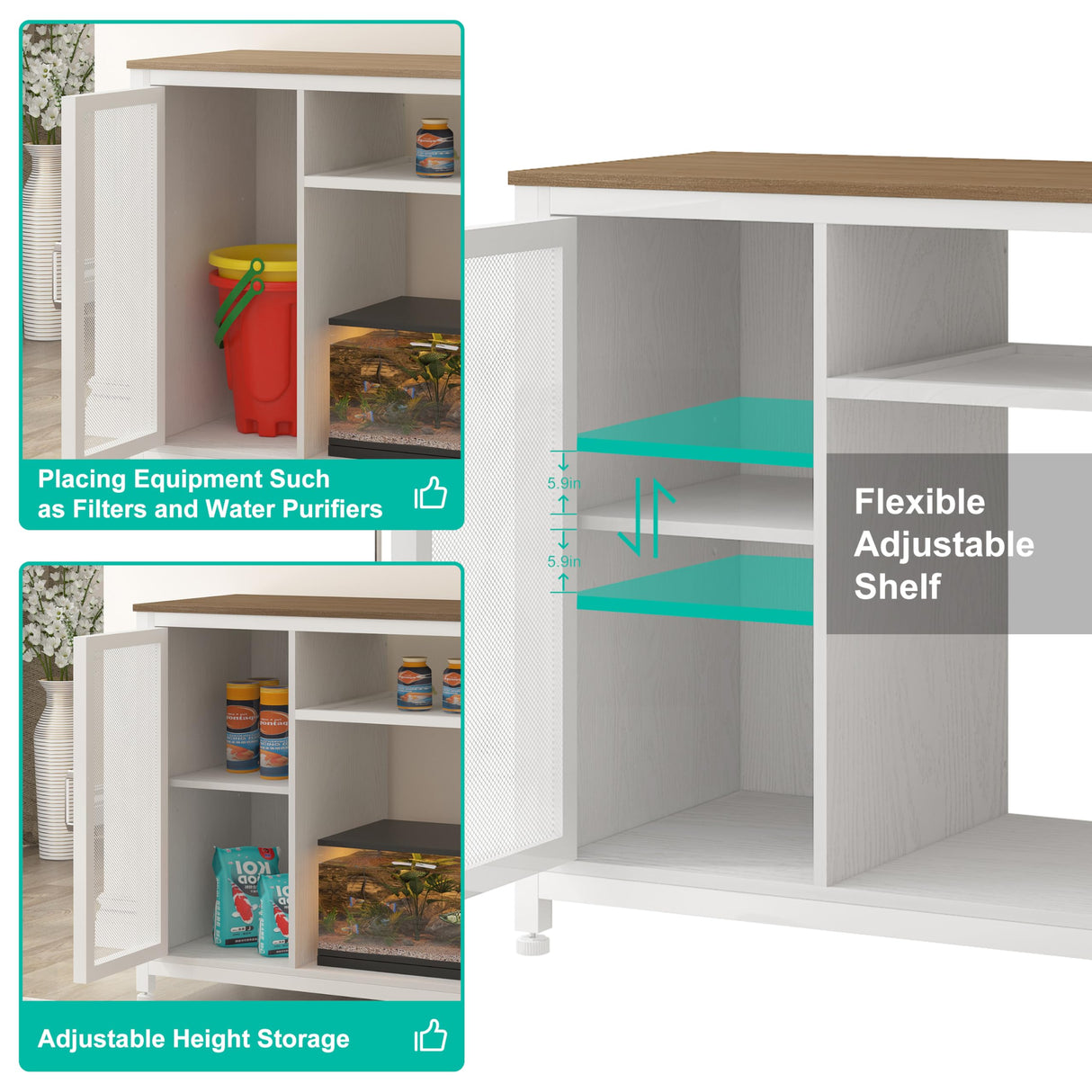 40-50 Gallon Aquarium Stand,Fish Tank Stand with Power Outlets, Aquarium Cabinet for Fish Tank,Metal Fish Tank Stand with Storage Suitable for Turtle Tank, Reptile Terrarium, 660LBS Capacity, White GarveeHome