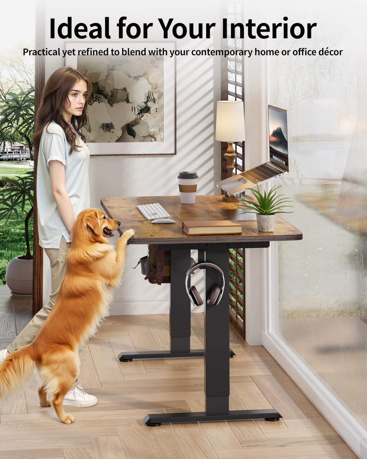 Standing Desk Electric Adjustable Computer Desk-Stand up Desk Office Gaming Home Office Memory Desks 48x24 inches Black Frame/Rustic Brown Top BIZUM