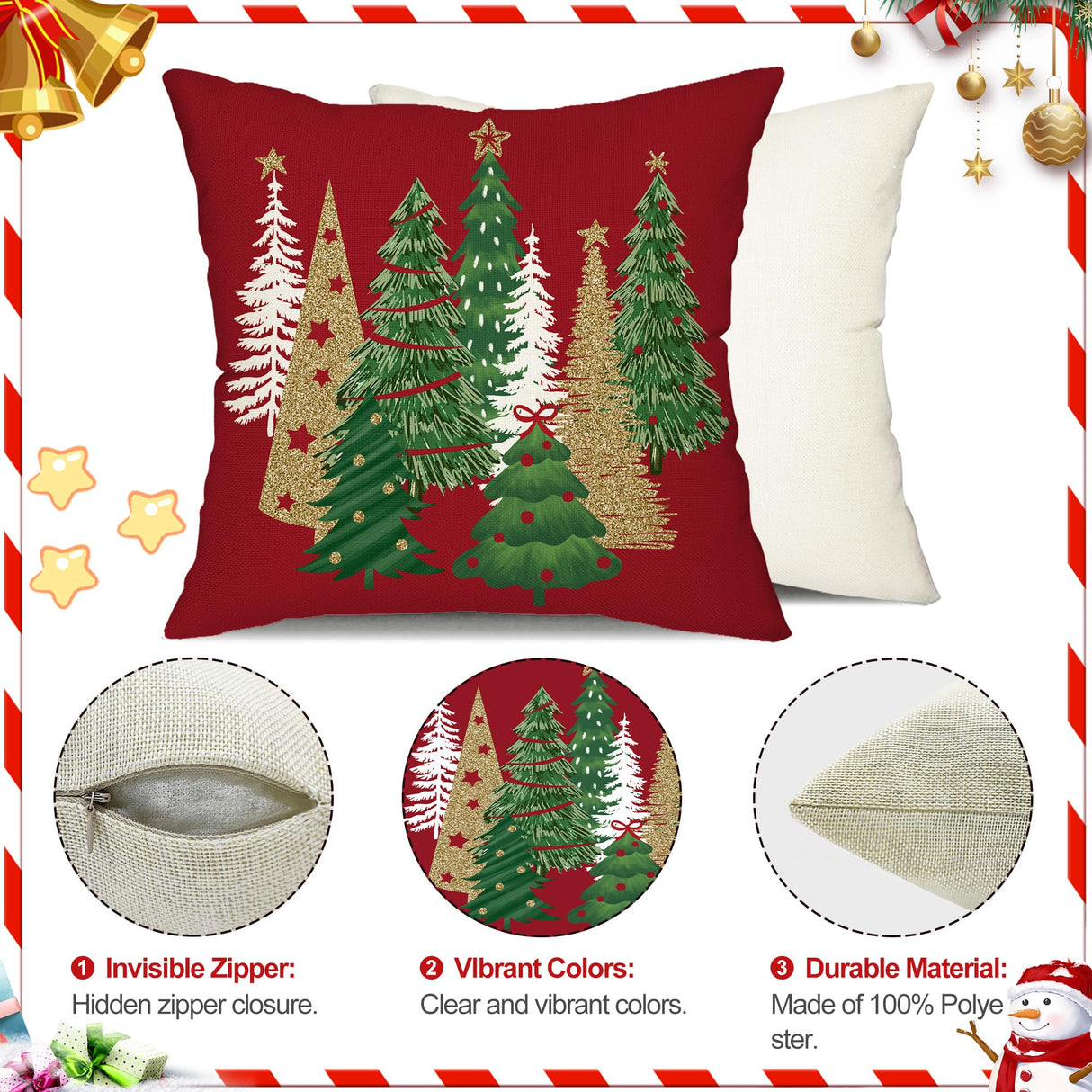 DFXSZ Christmas Pillow Covers 18x18 Inch Set of 2 Christmas Tree Decorative Red Throw Pillows Winter Christmas Decor for Home Couch TH-50C18 DFXSZ
