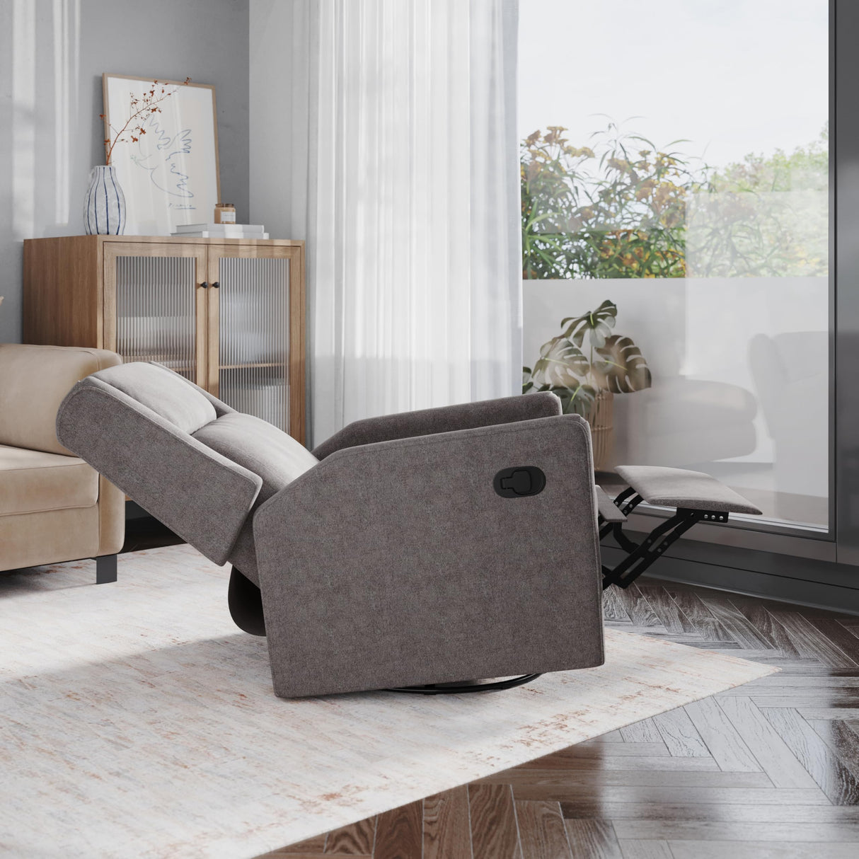 EMMA + OLIVER Mari Manual Glider Rocking Recliner, Traditional Recliner with 360 Degree Swivel, for Living Room, Bedroom, or Nursery, Fabric Upholstered, Dark Gray EMMA + OLIVER