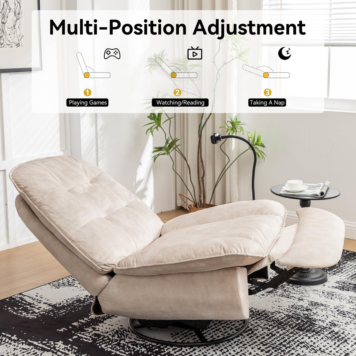 LEHZROAJ Swivel Rocker Recliner Chair for Adult, Power Glider Nursery Rocking Chair, Armless Single Recliner Sofa for Living Room, Oversized & Overstuffed, Phone Holder Included, White LEHZROAJ