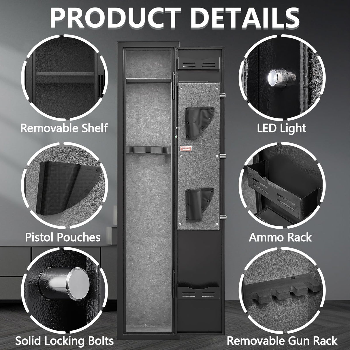 Marcree 2 Gun Safe, Small Rifle Safe with Alarm System, 180 ° Quick Access Gun Cabinet for Rifles and Pistols, Electronic Shotgun Safe with Removable Shelf, Rifle Cabinet with Pistol Bags, Ammo Rack Marcree