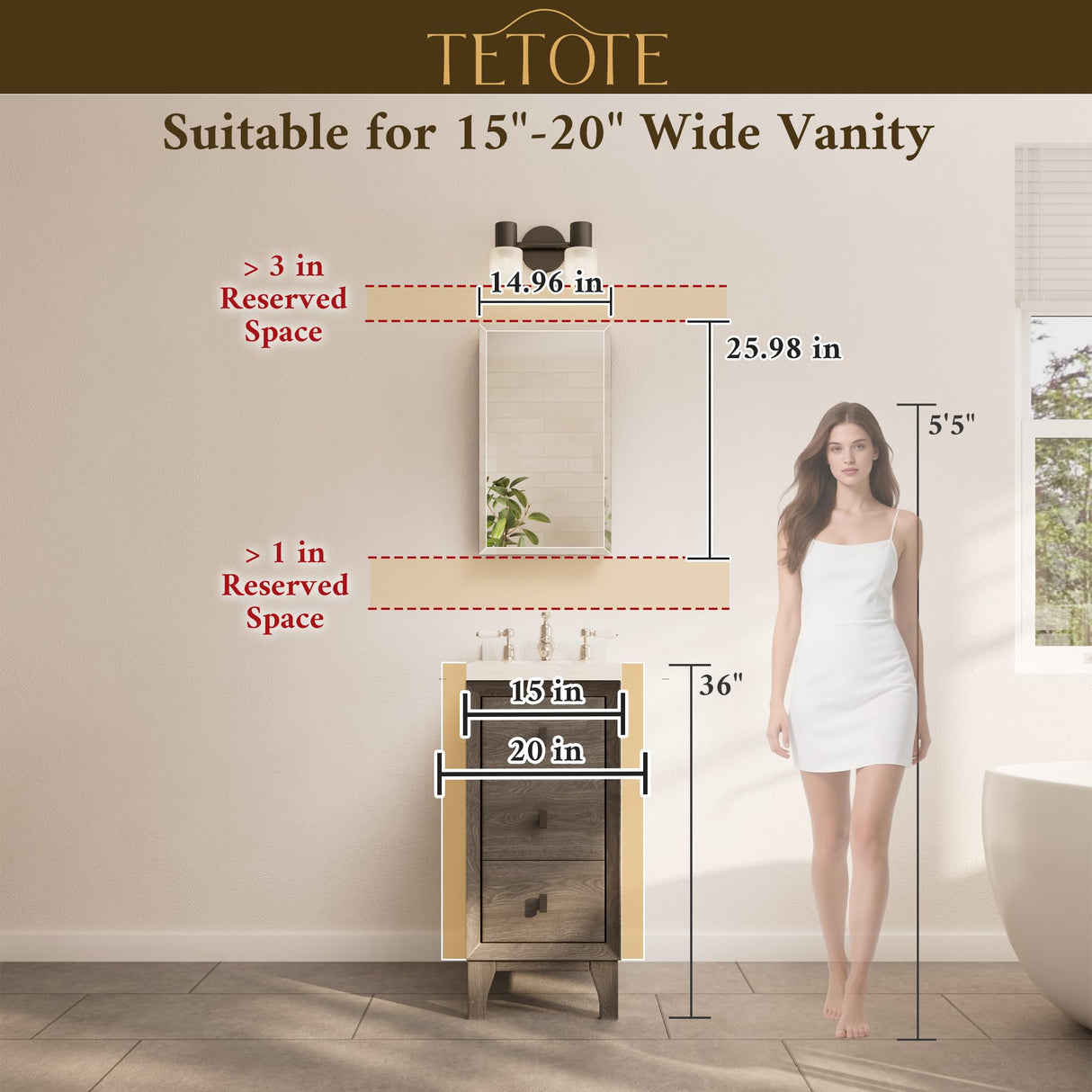 TETOTE 15 x 26 Bathroom Mirror with Storage with Tempered Beveled Mirror Silver Medicine Cabinet Aluminum Cabinet DTC Hinges, Stepless Adjustable Shelves, Recessed/Surface-Mounted TETOTE