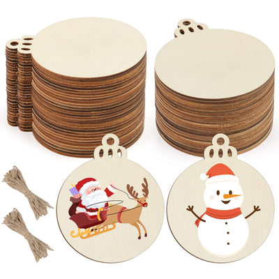 50 PCS Wooden Christmas Ornaments, 3 Inch DIY Wood Ornament for Crafts, Unfinished Wood Ornament to Paint, Blank Round Wooden Ornaments, Make Your Own Paintable Wood Slice