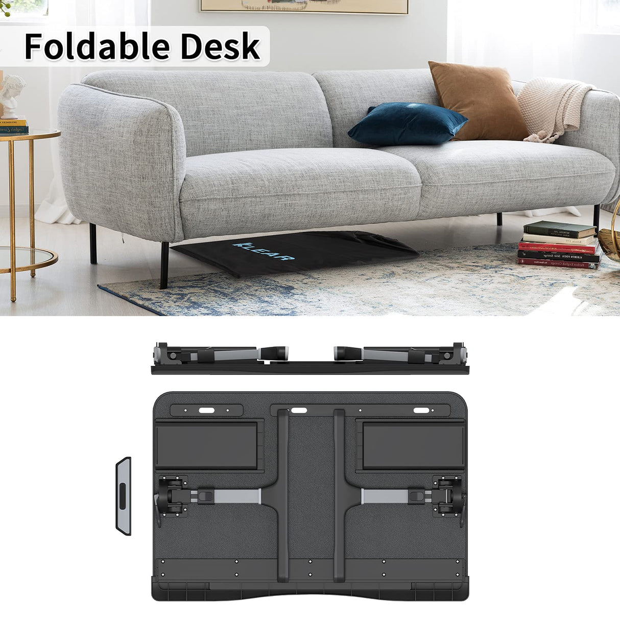 Laptop Desk for Bed, Lap Desks Trays with Double Storage Drawers, Adjustable Premium Leather Laptop Stand with Extra Drawstring Bag, Foldable Lap Table for Eating, Working, Writing and Drawing KLEAR