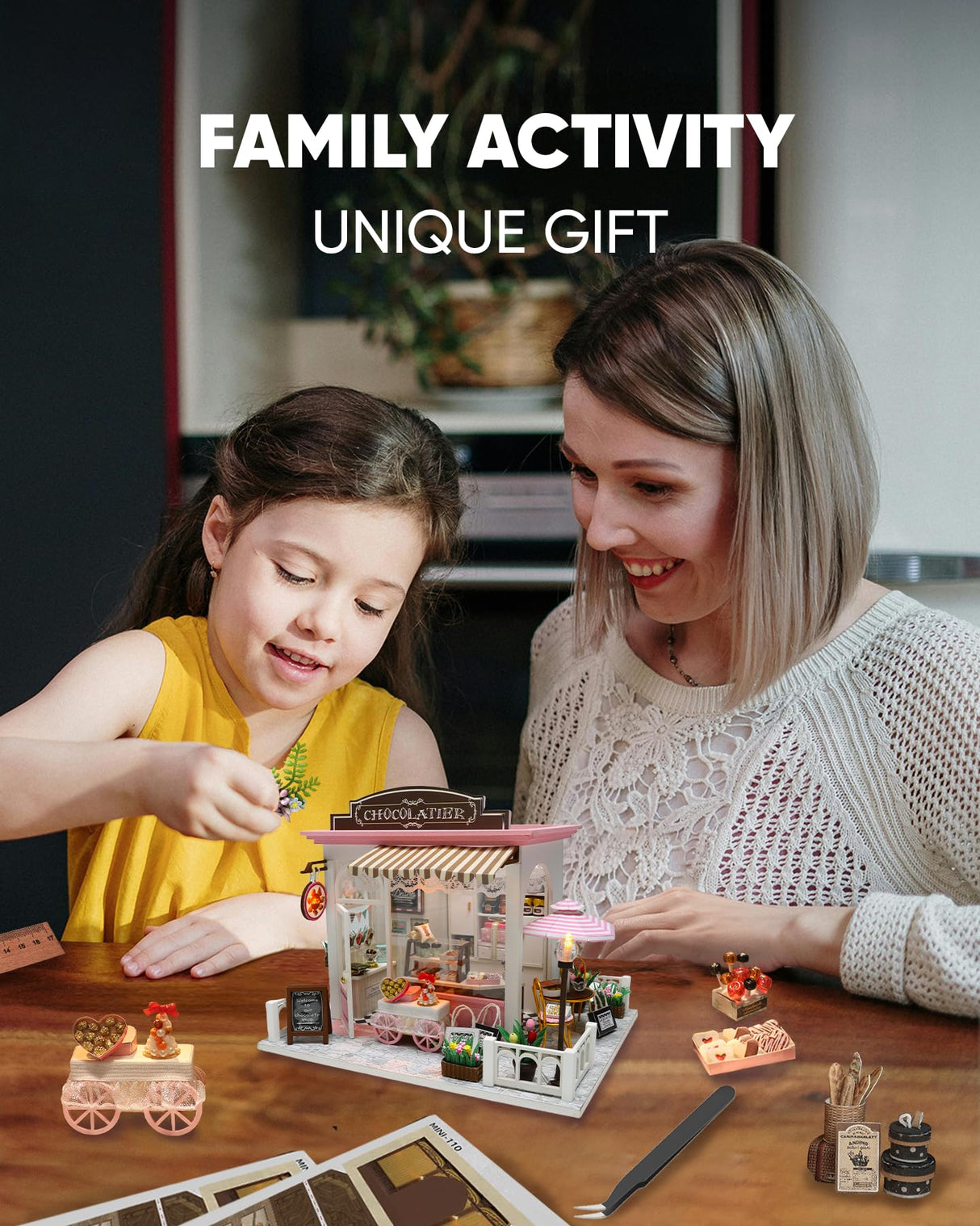 Miniature House Kit, Miniature Dollhouse for Beginners, Mayberry Street Miniatures, Model Building Craft Diorama Kit, Ideal Gifts for Birthday, Easter Christmas(Chocolate Shop) Flybean