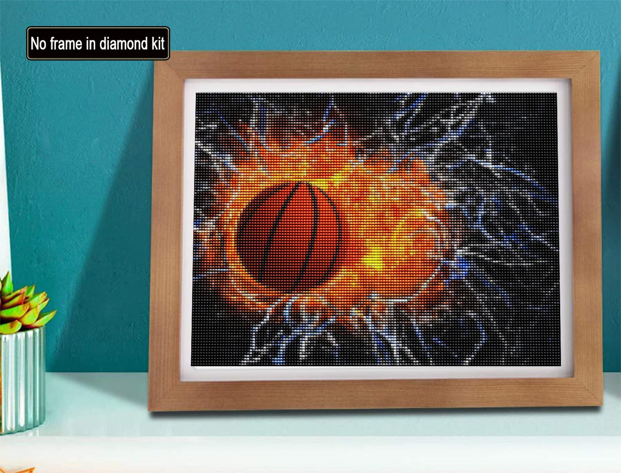SKRYUIE 5D Flame Basketball Diamond Painting Kits - DIY Diamond Art Kits for Adults Fire, Full Round Drill - Crystal Cross Stitch - Adults Craft for Wall & Office Decor - 12x16inch(30x40cm) SKRYUIE