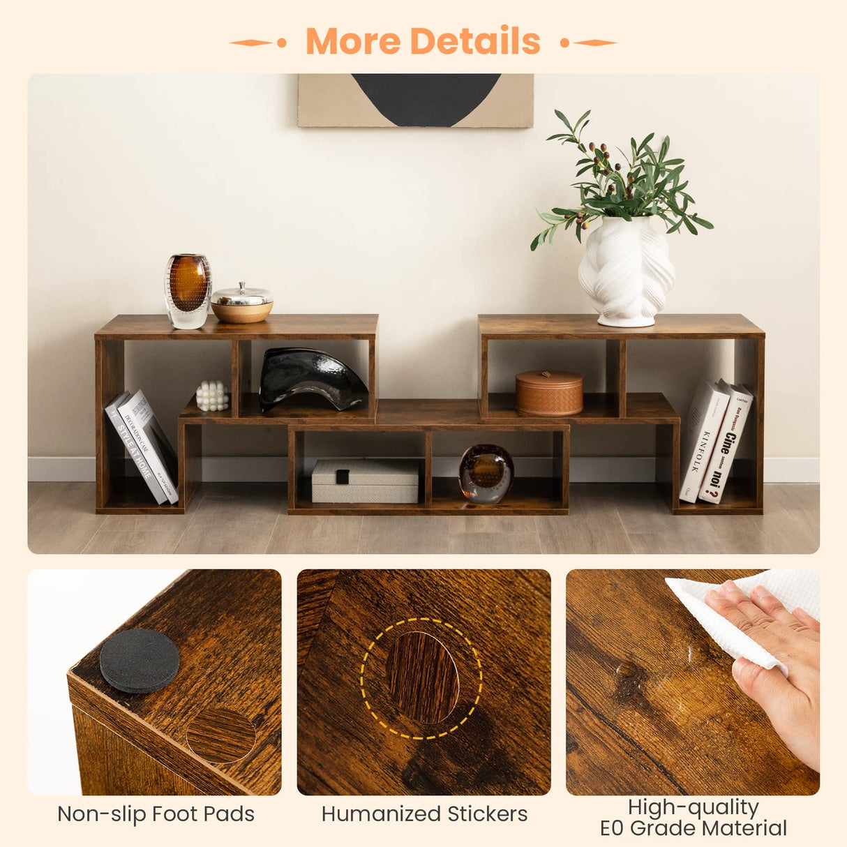 Tangkula 3 Pieces Console TV Stand, Free-Combination Entertainment Center for 50 55 60 65 Inch TV, Minimalist Modern Media Stand, DIY Open Storage Bookcase Shelf for Living Room (Brown) Tangkula