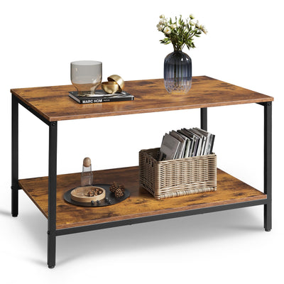 WLIVE Small Coffee Table for Living Room, 31.3" Modern Industrial Coffee Table with Storage Shelf & Metal Frame, 2-Tier Wood Center Table for Small Spaces Apartment, Home, Rustic Brown