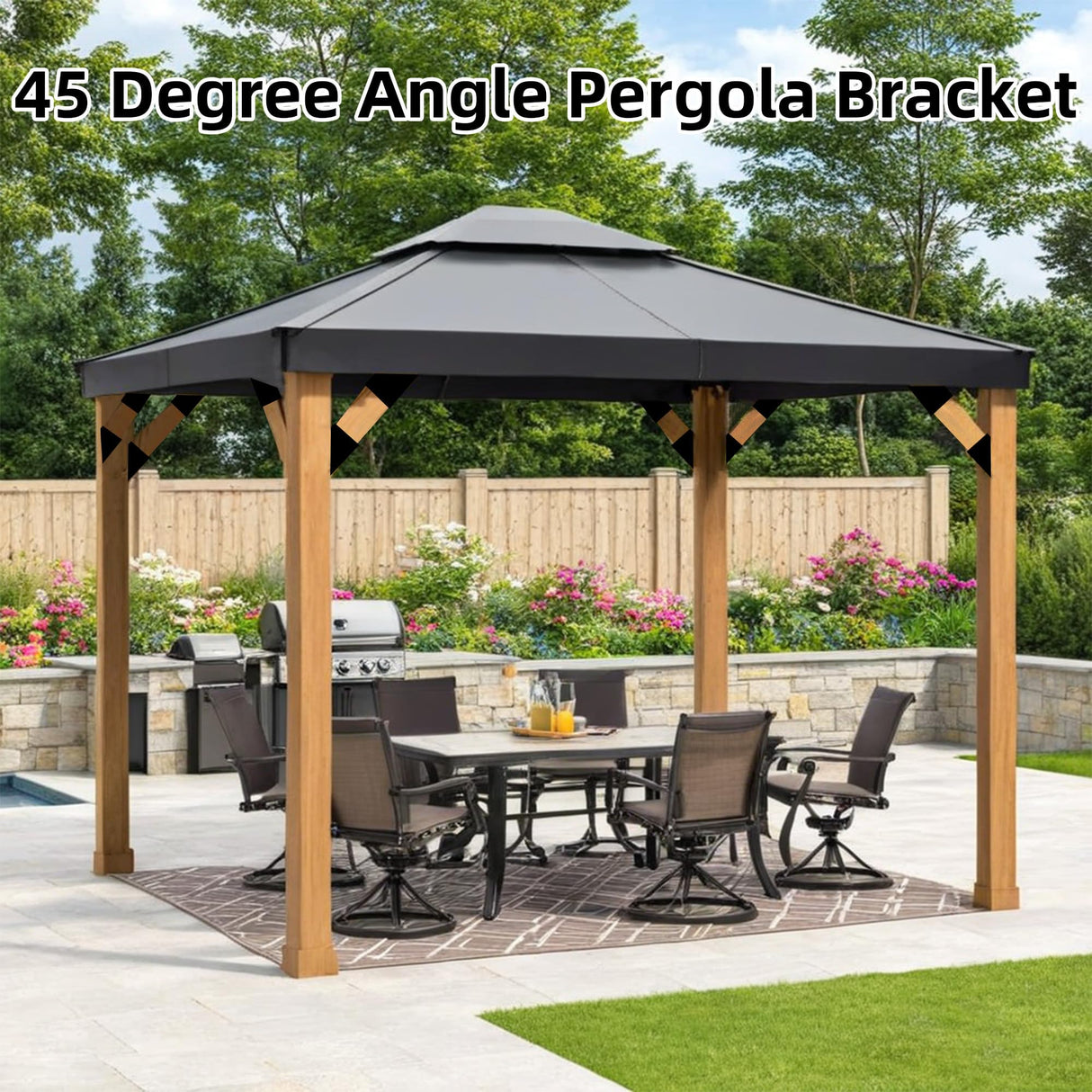 8 PCS 45-Degree Angle Pergola Bracket, Angle Support Bracket Pergola Brace, for 2''x4'' Lumber, Heavy Duty Connector Brace with Drainage Holes, for Gazebo Patios Pergolas Yards Sheds Riyhch