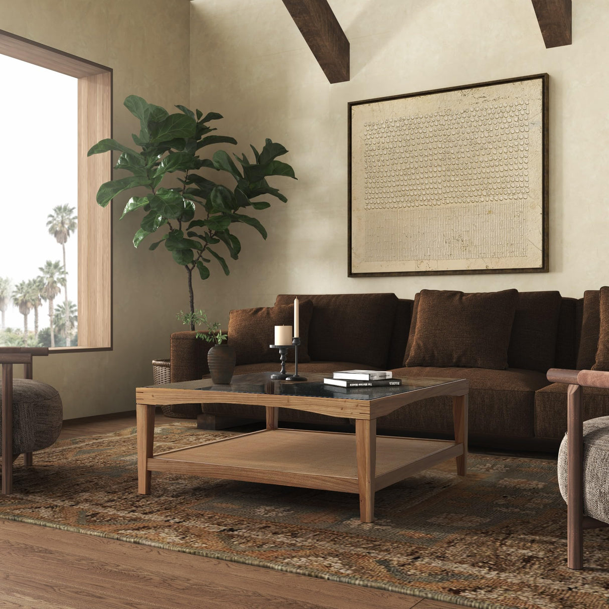 SAFAVIEH Couture Collection Nicolella Natural Solid Wood/Glass Top Square Coffee Table