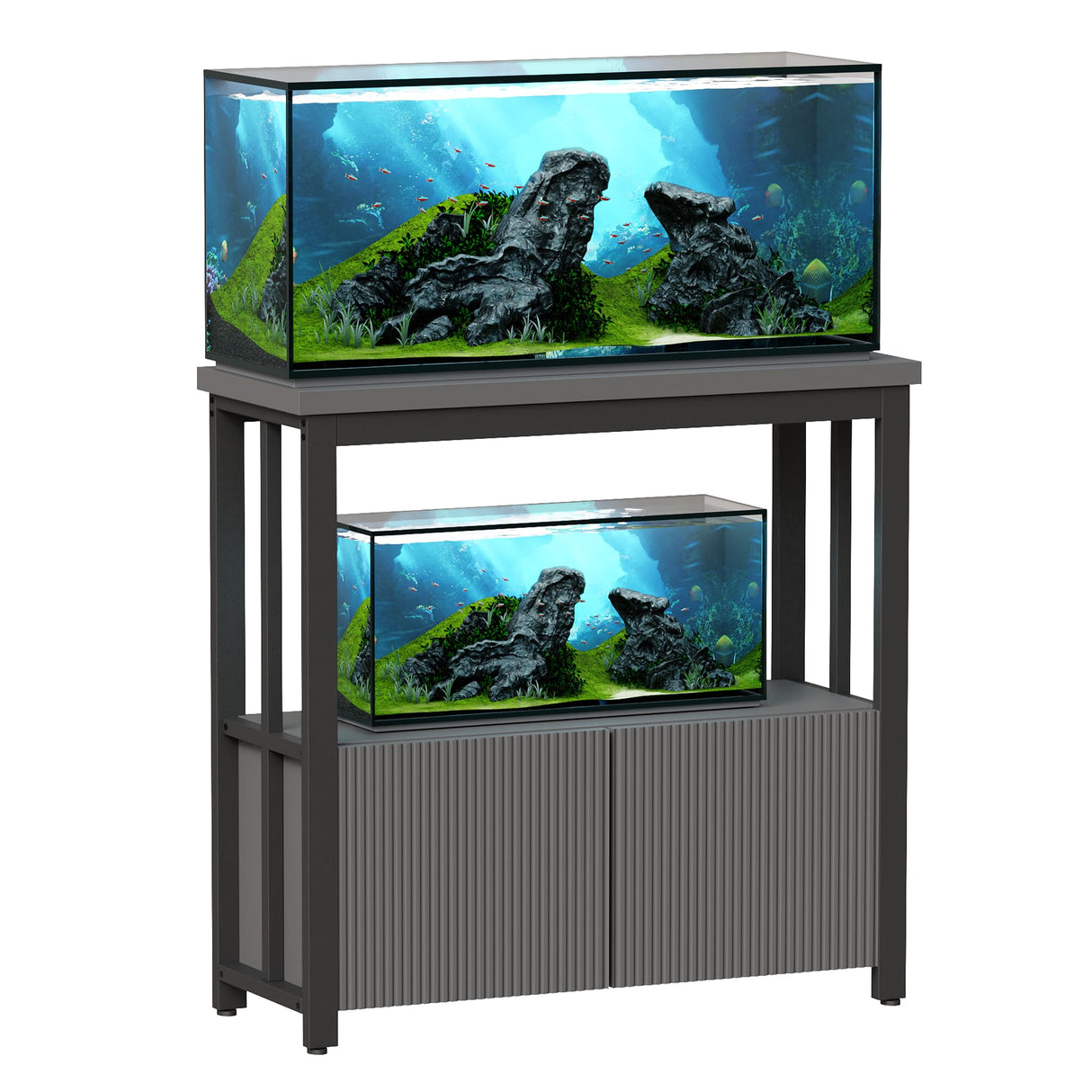 BEWISHOME 40-50 Gallon Fish Tank Stand, Heavy Duty Aquarium Stand with Thickened Metal Frame, Fish Tank Stand with Cabinet for Storage, 36.2" L* 17.7" W Tabletop 1000LBS Capacity Grey KYG03H BEWISHOME