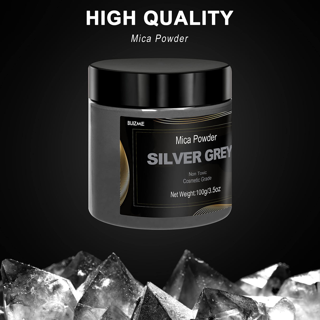 Silver Mica Powder Pigment (100g) -Cosmetic Grade Metallic Mica Powder for Epoxy Resin, Lip Gloss, Soap,Candle Making,Bath Bombs,Tumblers, Jewelry, Dyes, and DIY Crafting Projects(Silver Grey, 3.5oz) BIJIZME