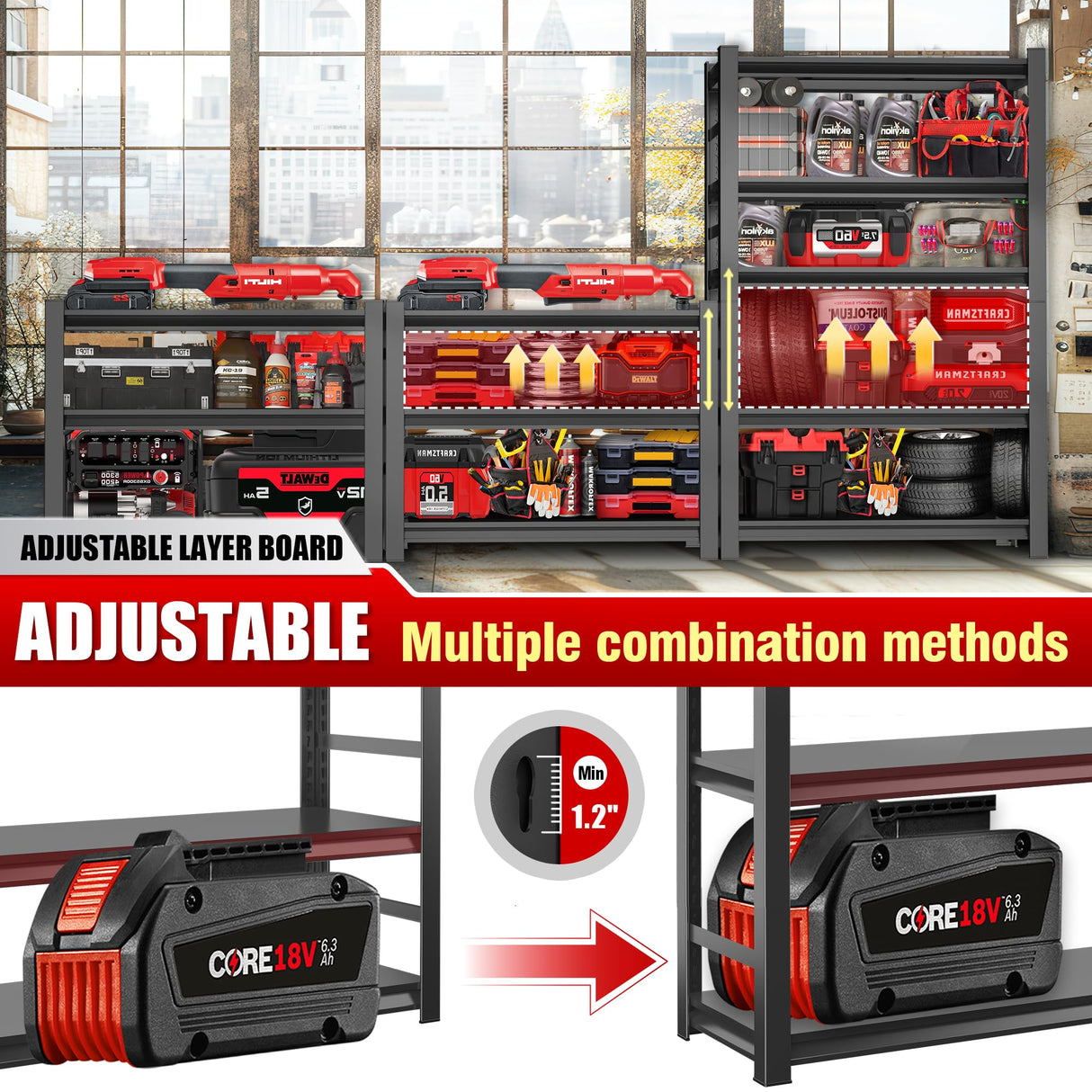 PRESTELION 72" H|48" W Garage Shelving Unit and Storage-Easy Assembly Metal Shelves 5-Tier Rack|Heavy-Duty Adjustable Shelf|Steel Rust-Resistant Shelves for Industrial,Warehouse,Basement PRESTELION