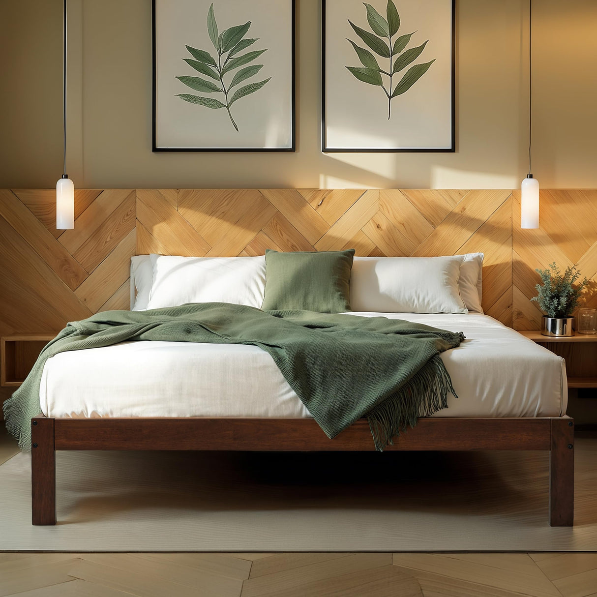 Hokway Full Size Bed Frame with Wood Slat Support, No Box Spring Needed, Easy Assembly, Reinforced Center Legs(Full,Walnut Finish) Hokway