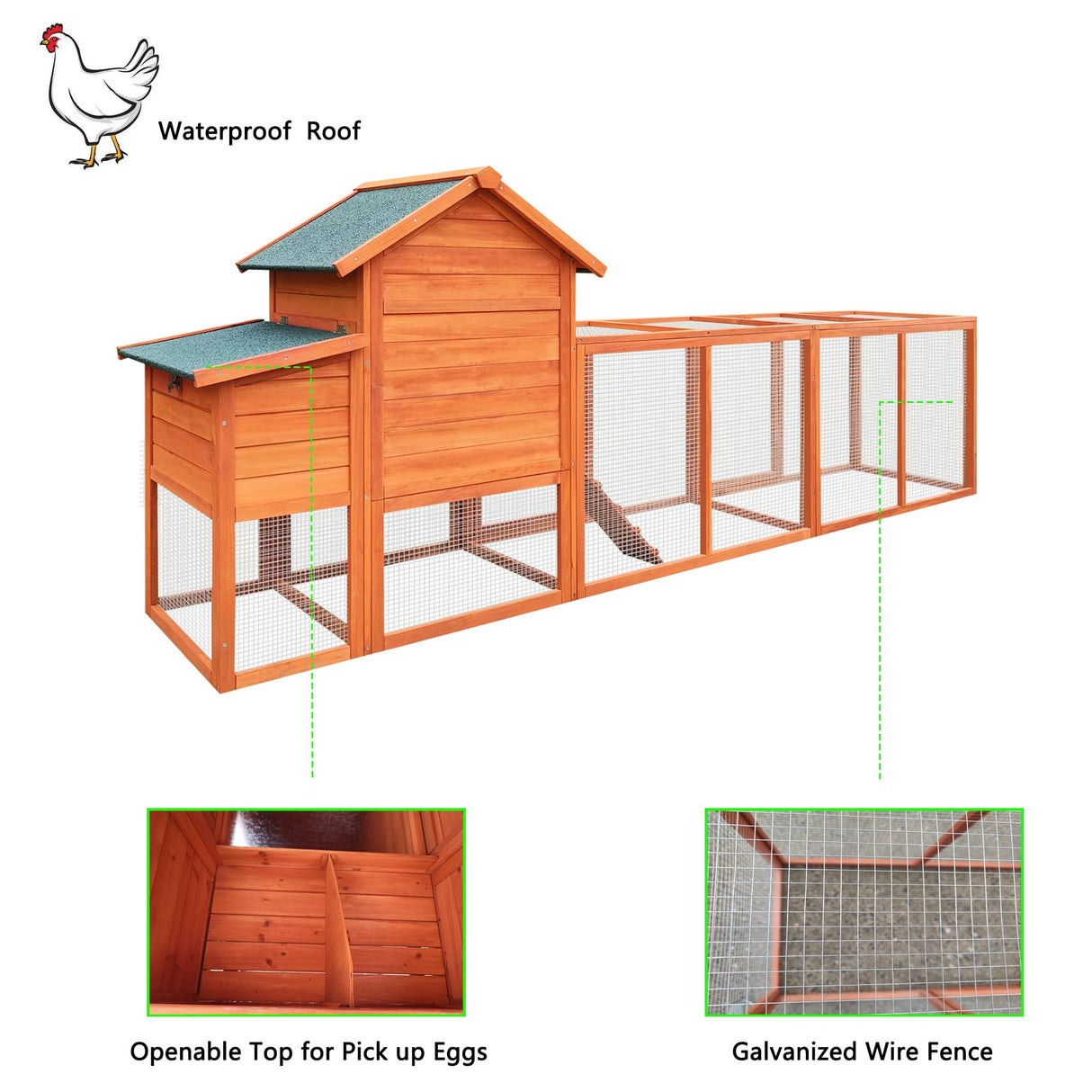 YOPTO 122" Large Chicken Coop with Run,Outdoor Chicken Run W/Nesting Box & Perch,Wooden Hen House W/Ramp & Sliding Trays,Waterproof Poultry Cage W/Sloped Asphalt Roof,for 3-4 Chickens,Natural YOPTO