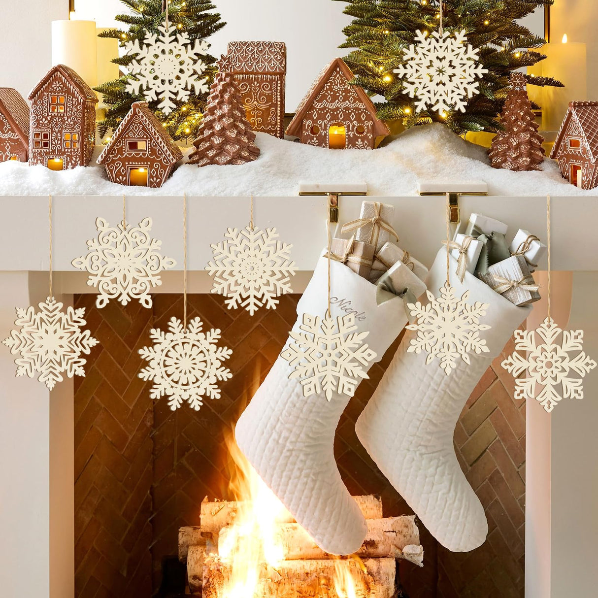 Wooden Christmas Snowflake Ornaments to Paint Christmas Decoration Cutouts Unfinished 36PCS, DIY Blank Unfinished Christmas Tree Wood Discs Ornament for Home Crafts Hanging Sophena