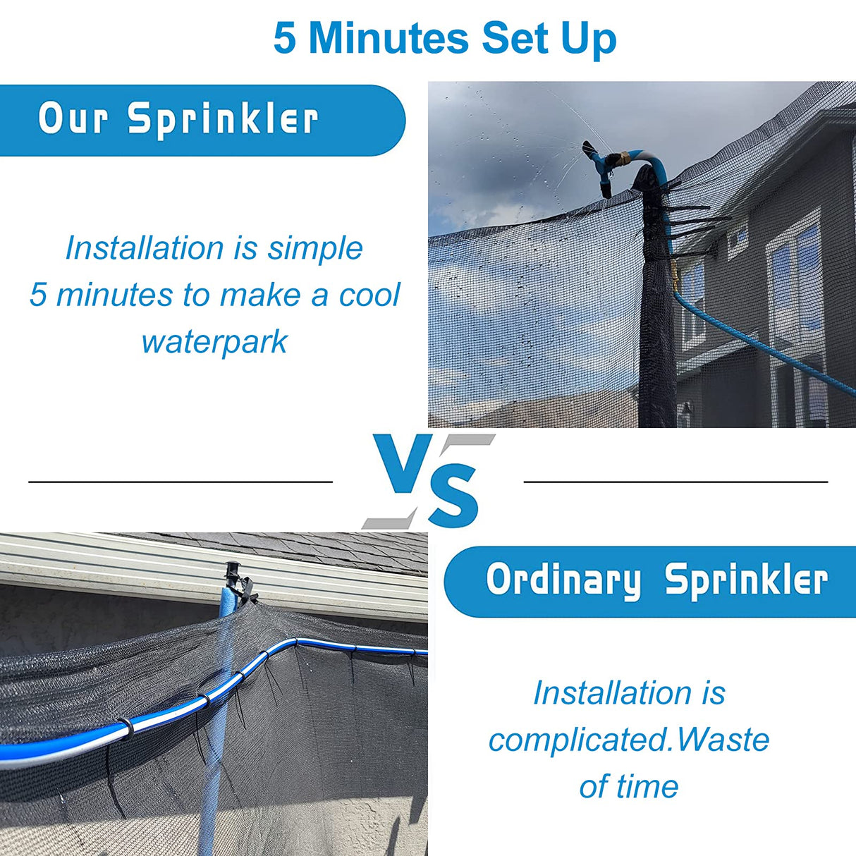 Vantic Trampoline Sprinkler, Net Friendly Water Sprinkler for Kids, 360° Rotating Trampoline, 5 Minutes Quick Setup Accessories, Blue Vantic