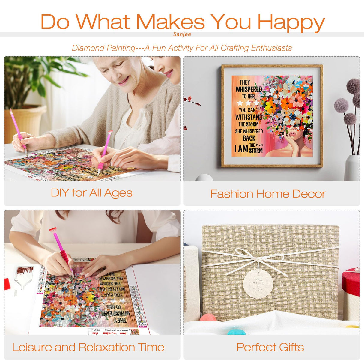 Sanjee Inspirational Diamond Painting Kits for Adults, 5D Diamond Art Kits for Beginner, DIY Round Full Drill Diamond Dots Paintings Diamond Painting for Home Wall Decoration Gift, 12x12inch Sanjee