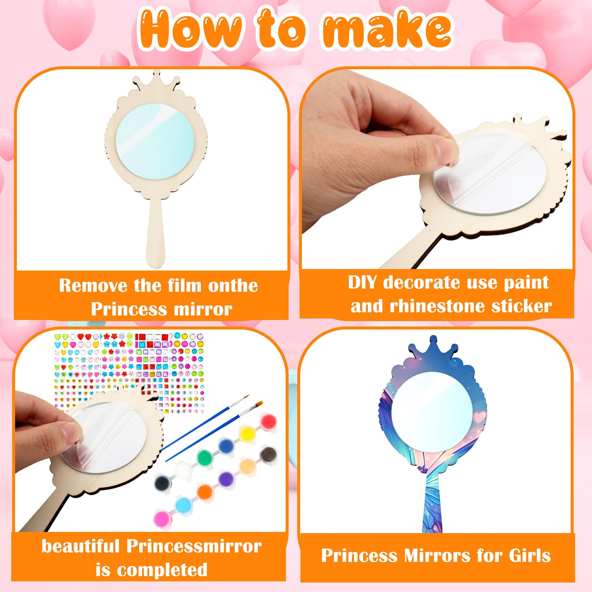 30 Pcs DIY Wooden Mirror Craft Decorate You Own Princess Wooden Hand Mirrors Princess Mirrors for Girls Crafts Paint Princess Party Decorations Birthday Gifts Parent-Child Games Drayear