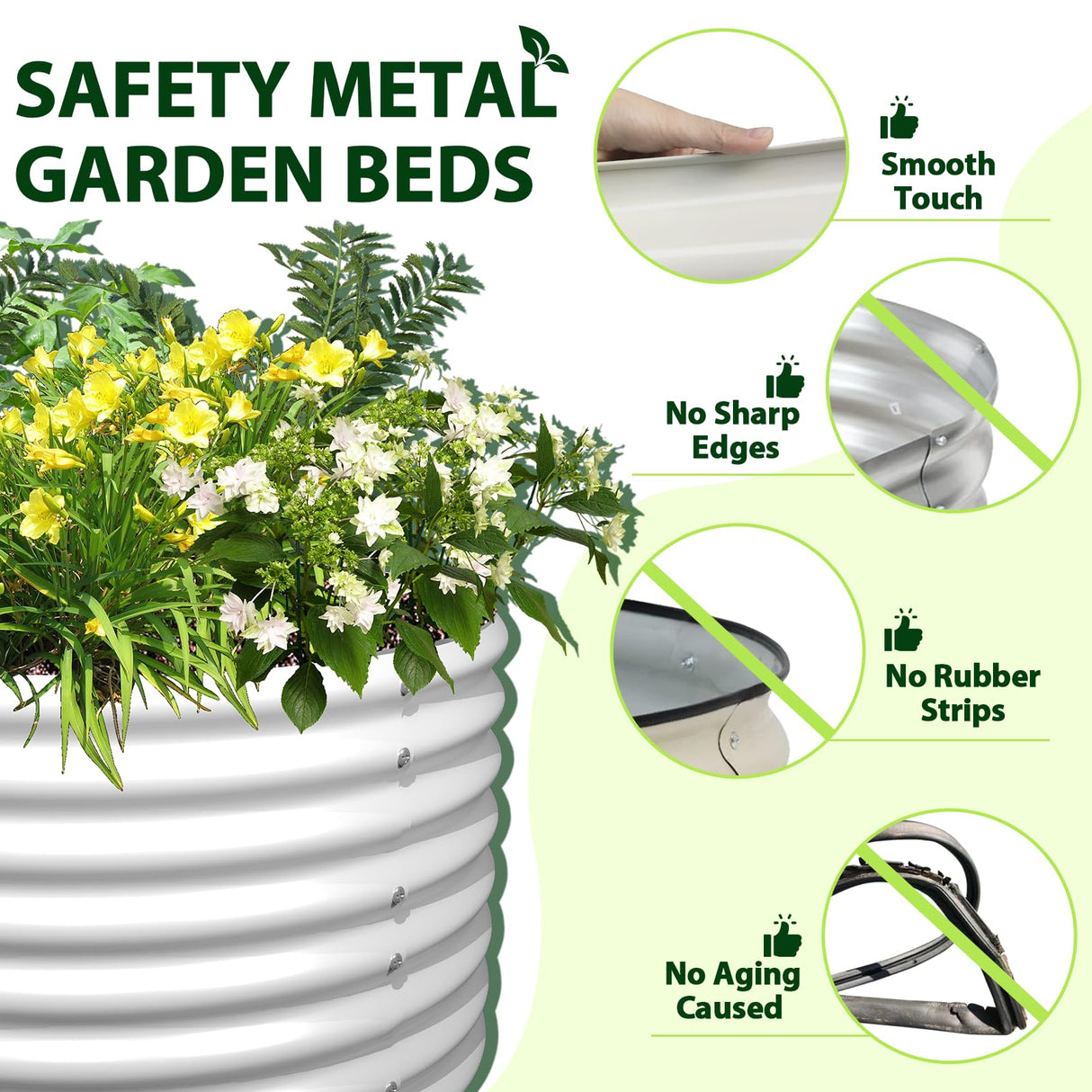 A ANLEOLIFE 8x4x2ft Galvanized Raised Garden Bed Kit, Oval Metal Deep Root Planters for Outdoor Plants Vegetables Flowers Herb, Large Bottomless, 478 Gallon Capacity- Antique White A ANLEOLIFE