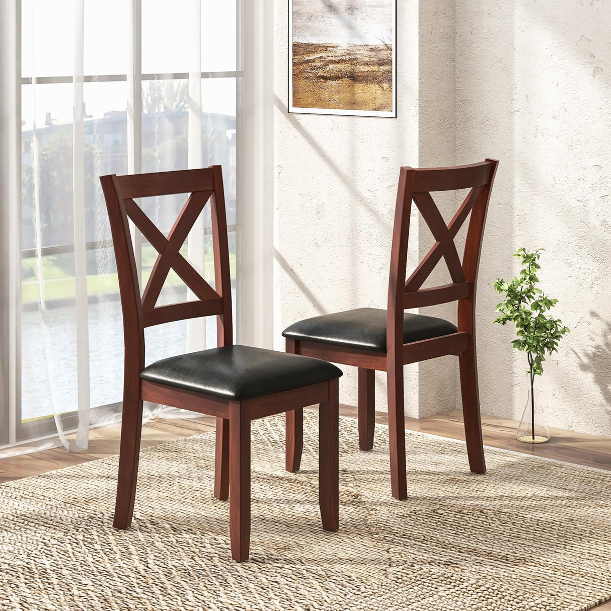 Giantex Wood Dining Chairs Set of 4, Faux Leather Upholstered Dining Chairs with Rubber Wood Legs, Vintage Kitchen Chair w/Padded Seat, Max Load 355 Lbs, Farmhouse Armless Wooden Dining Room Chair Giantex