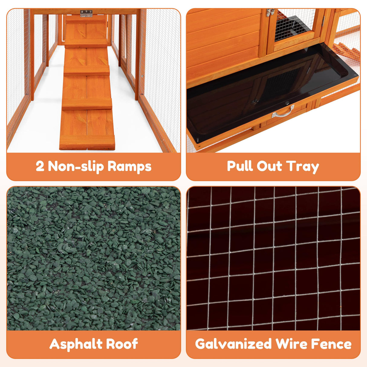 COZIWOW Extra Large Rabbit Hutch Bunny Cage Outdoor Indoor, 2-Story 94.5”L Wooden Bunny Hutch for 2 Rabbits, Big Rabbit Cage with Cleaning Tray & Waterproof Roof & Runs (Orange) COZIWOW