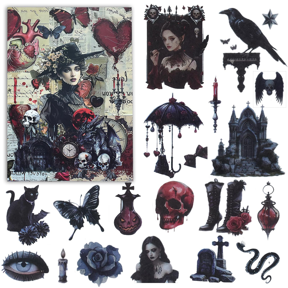 DAPUTOU 550PCS Vintage Scrapbook Stickers Books 24Sheets Vintage Butterfly Garden Flowers Gothic Stickers Kit for Scrapbooking Supplies Aesthetic Junk Journal Journaling Craft Halloween DAPUTOU