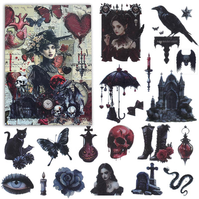 DAPUTOU 550PCS Vintage Scrapbook Stickers Books 24Sheets Vintage Butterfly Garden Flowers Gothic Stickers Kit for Scrapbooking Supplies Aesthetic Junk Journal Journaling Craft Halloween