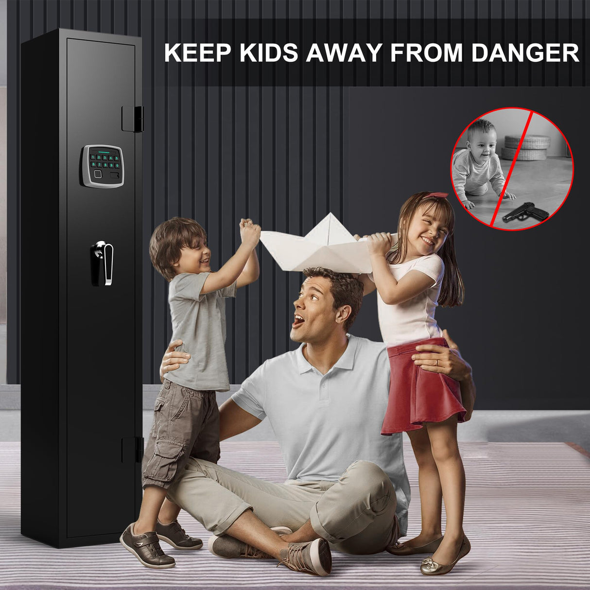 SAFEFEVER Gun Cabinet, 2 Rifle Gun Cabinet with 180-Degree Full Access Door, Gun Cabinets for Rifles and Shotguns with Removable Shelf, Shotgun Safe with Pistol Bags and Bullet Rack, Biometic Unlocked SAFEFEVER