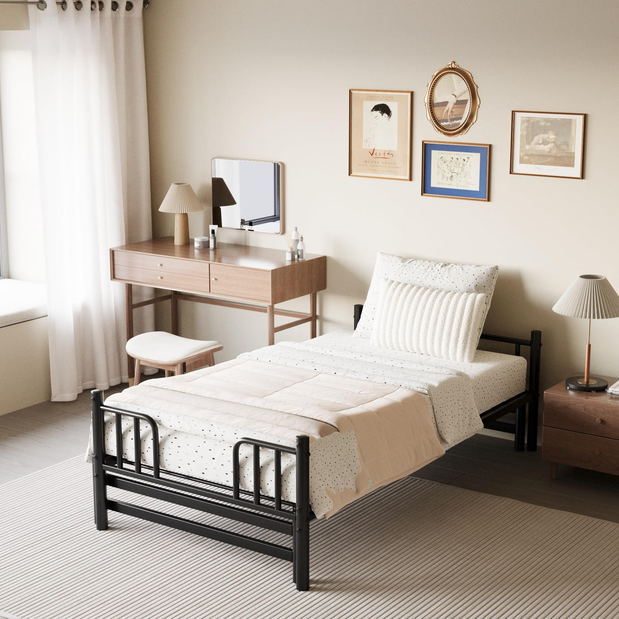 AEMSOFK Twin Over King Bunk Bed,Twin Bunk Bed with Trundle,Heavy Duty Metal Bunkbeds with Ladder & Guardrail, 3-in-1 Convertible Twin Bunk Bed,Twin Over Queen, Space-Saving,Noise Free,Black AEMSOFK