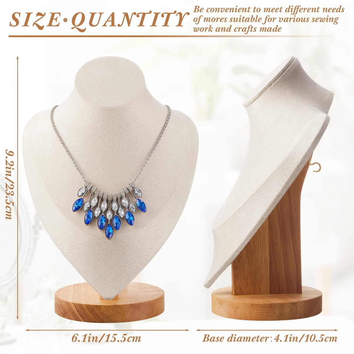 Juexica 2 Pcs 3 Pcs Necklace Display Stand Bamboo Jewelry Bust Display Stands for Selling Home Trade (Beige) Juexica