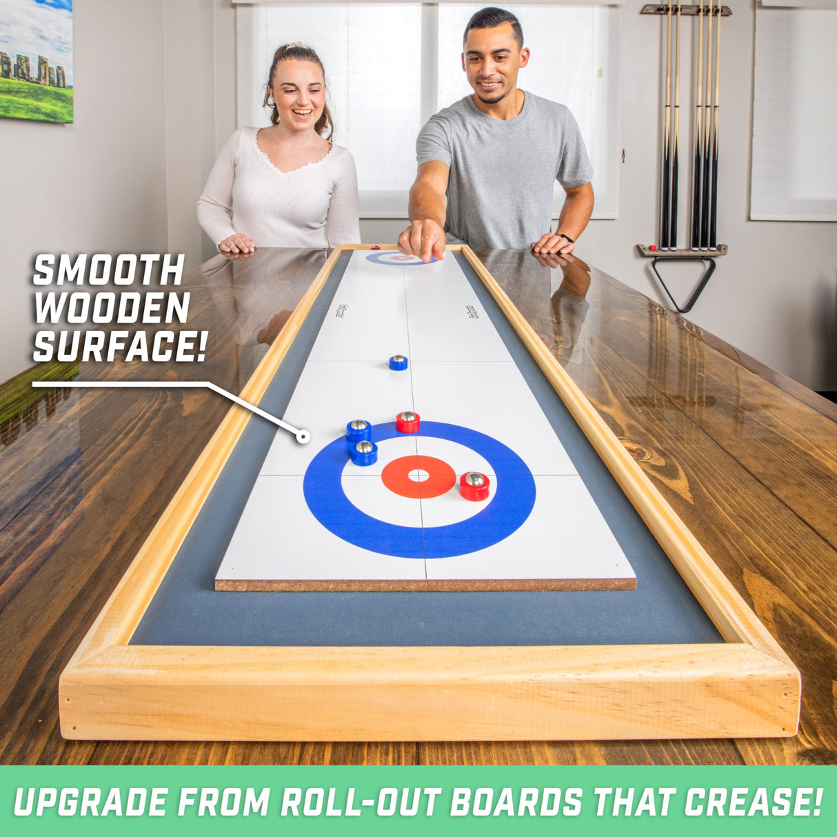 GoSports Shuffleboard and Curling 2 in 1 Board Games - Classic Tabletop or Giant Size - Choose Your Style GoSports