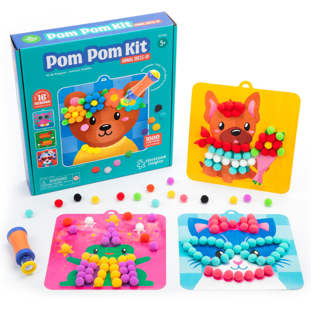Educational Insights Pom Pom Kit - Arts and Crafts for Kids, Toddler Art Supplies, Toddler DIY Sensory Activity, Easter Basket Stuffers, Gift for Girls and Boys Ages 5+ Educational Insights