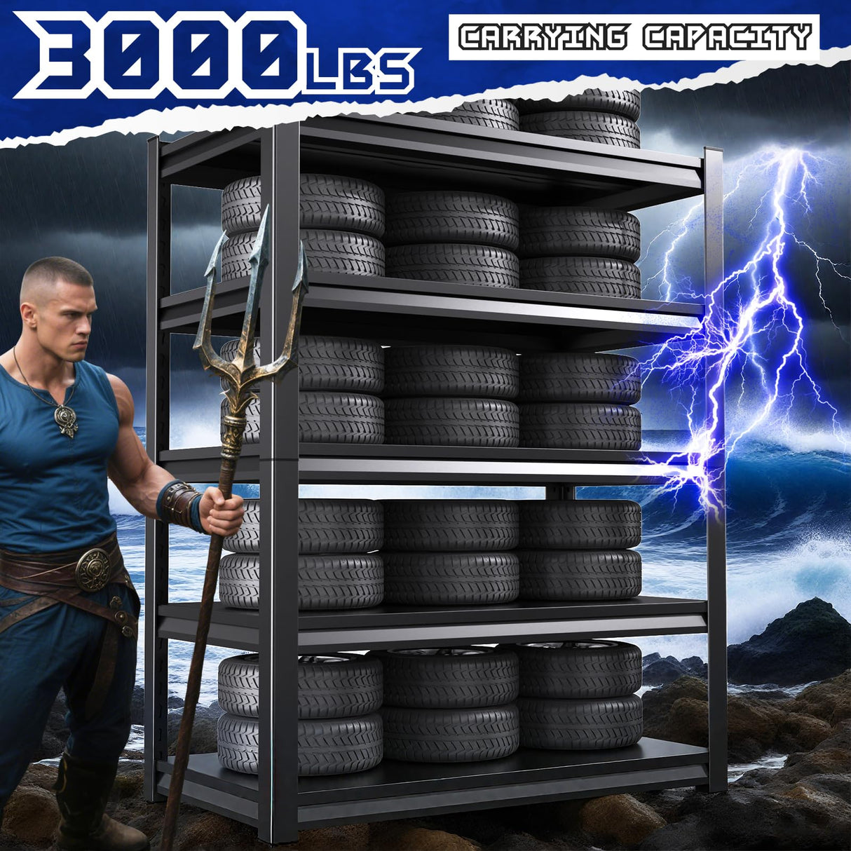 PKDYEZ Garage Shelving 5-Tier Adjustable Metal Garage Shelves Heavy Duty Unit,3000 LBS Steel Shelf Storage Rack Suitable for Industries,Warehouses,Basement,Black (72''H x 36''W x 16''D) PKDYEZ