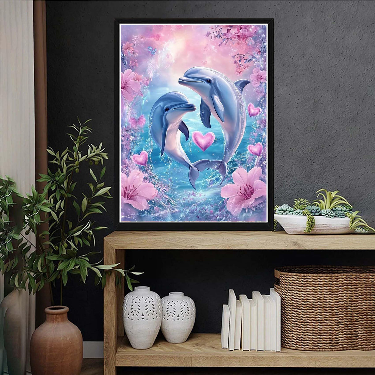 VAIIEYO 5D DIY Diamond Art Kits for Adults Dolphin, Diamond Painting Animal Fish Love, Paint by Numbers Full Drill Round Rhinestone Craft Canvas for Home Wall Decor Gift 12x16 inch-9 VAIIEYO