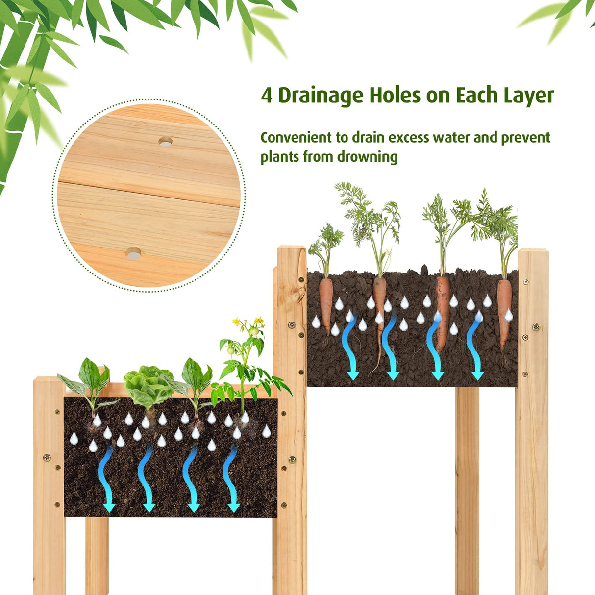 RELAX4LIFE 2-Tier Raised Garden Bed - Fir Wood Garden Elevated Planter Box with Legs, 8 Drainage Holes,220 Capacity for Growing Vegetable, Elevated Garden Bed for Outdoor Yard Patio Balcony (Natural) RELAX4LIFE