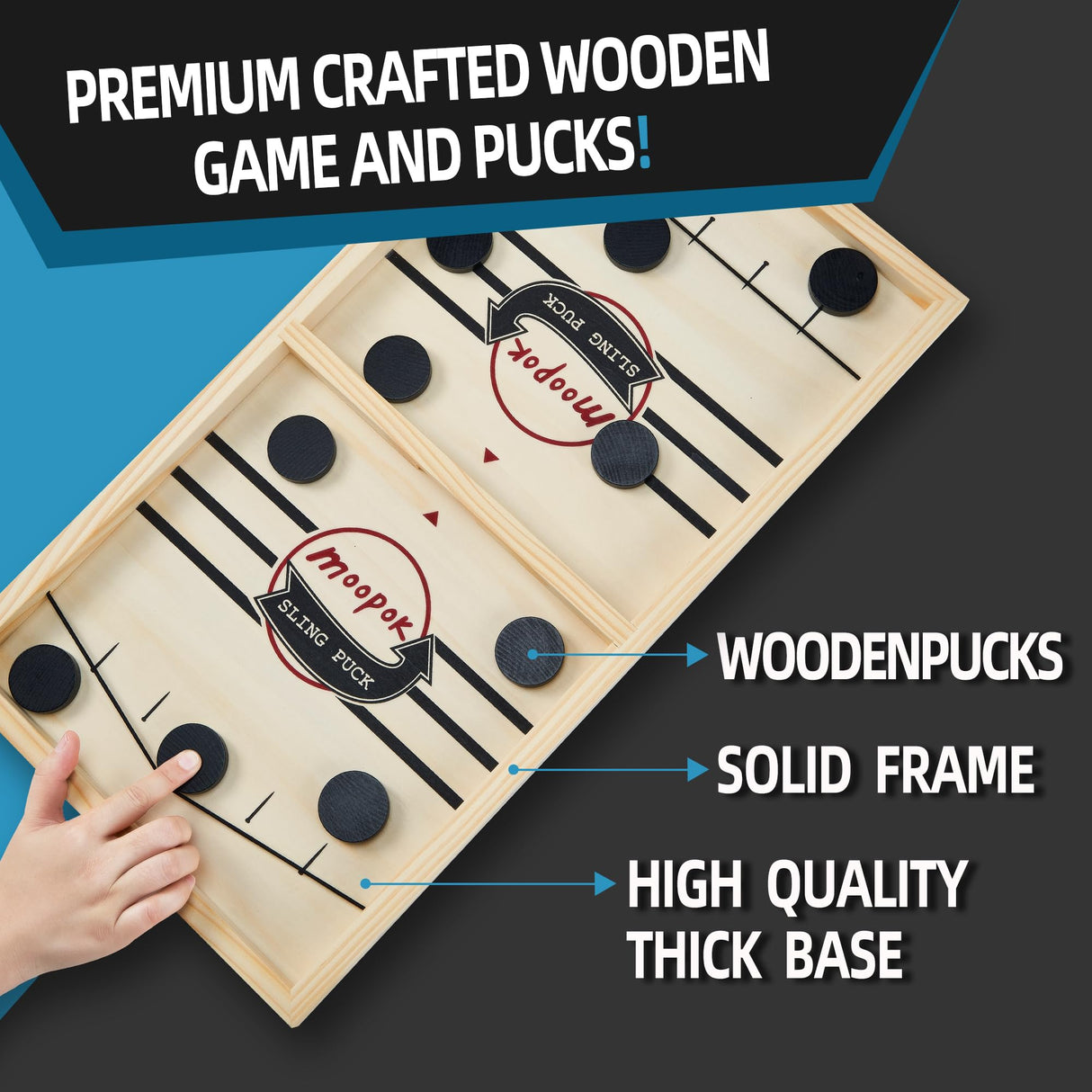 moopok Fast Sling Puck Game,Wooden Hockey Game.Desktop Battle 2in1 Super table Winner game,Adults and Kids Family Friend Funny Slingshot Game toys.Foosball Winner Board Game(Large) moopok
