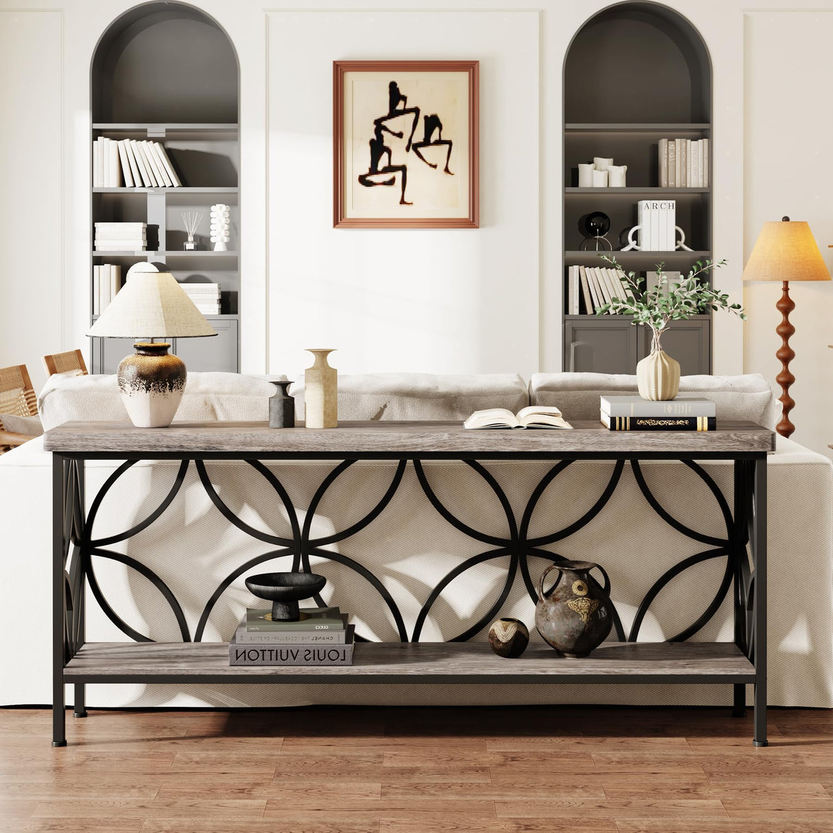 Tribesigns 70.9-Inch Narrow Sofa Table, Industrial Long Sofa Table Behind Couch, Entry Console Table with Storage for Entryway, Living Room, Foyer, Unique Design, Vintage Grey Tribesigns