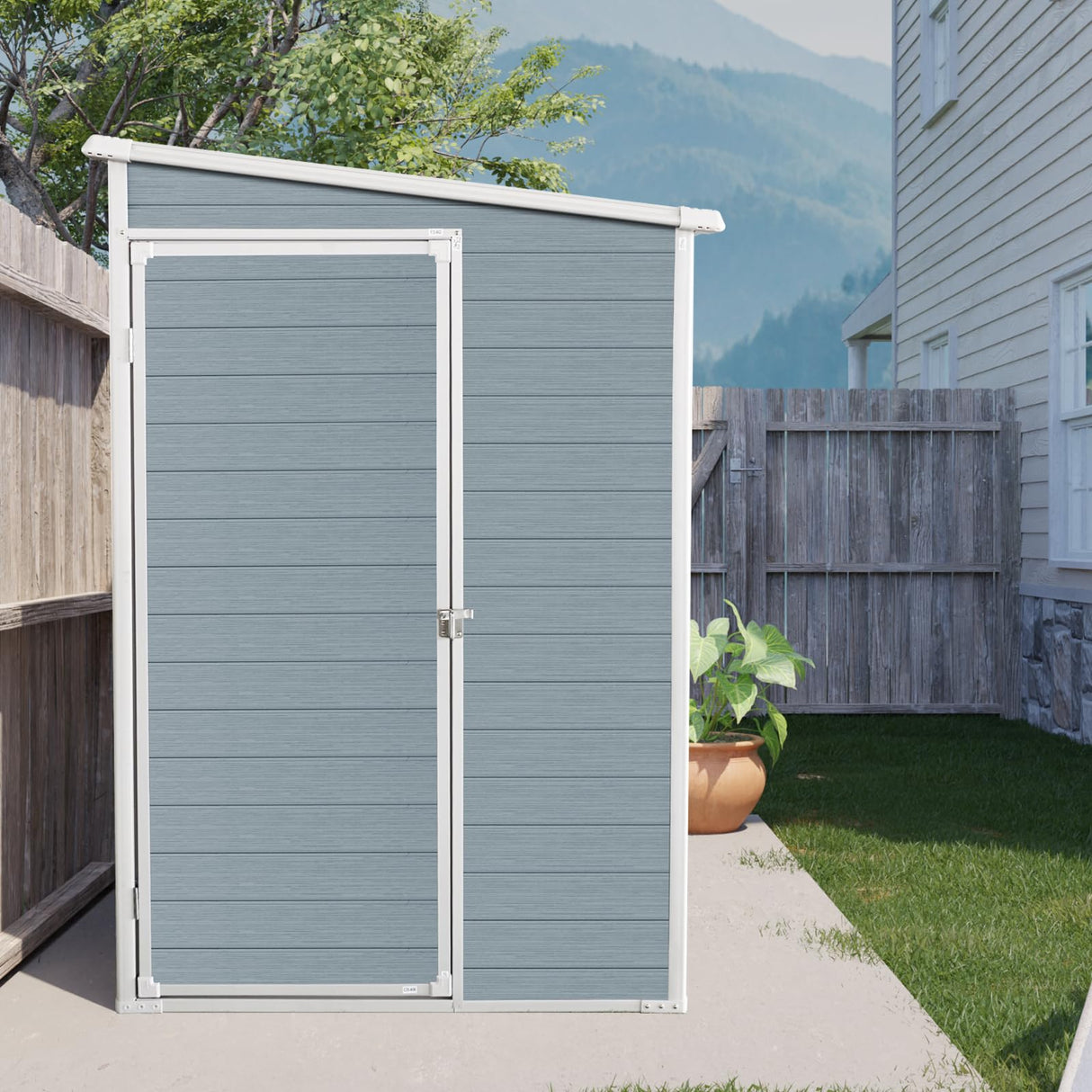 KUIKUI 8x4ft Shed with Floor Included, Outdoor Storage Plastic Resin Lean to Shed with 2 Windows and Lockable Door, Backyard Storage Sheds for Garden Tools, Bike, Grey KUIKUI